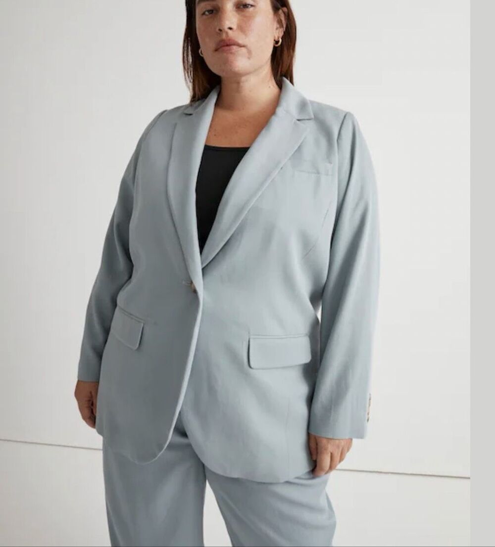 MADEWELL Blue Larsen Blazer Oversized Blazer Size XL Single Button Drapeweave